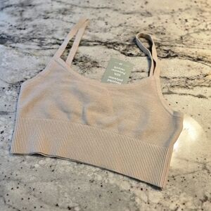 HM Conscious Seamless Crop Top Beige‎ Ribbed Bralette 1063196 Small NWT